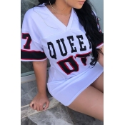 Lovely Casual V Neck Letter Printed White Mini Dre