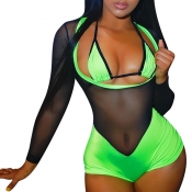 Lovely See-through Patchwork Green Tankinis(With B