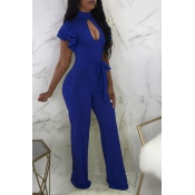 Lovely Sexy Hollow-out Blue One-piece Jumpsuit