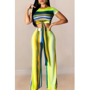 Lovely Casual Striped Yellow Two-piece Pants Set