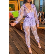Lovely Chic Patchwork See-through Purple Two-piece