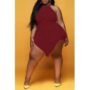 Lovely Sexy Halter Neck Asymmetrical Wine Red One-