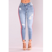 Lovely Casual Broken Holes Baby Blue Jeans