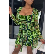 Lovely Casual Printed Green Two-piece Skirt Set
