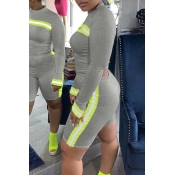 Lovely Casual Patchwork Grey Two-piece Shorts Set