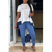 Lovely Casual Patchwork Asymmetrical White T-shirt
