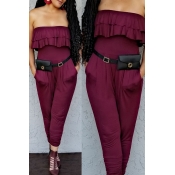 Lovely Casual Flounce Design Wine Red One-piece Ju