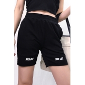 Lovely Sportswear Printed Patchwork Black Shorts