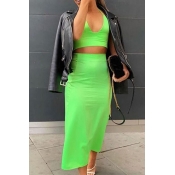 Lovely Chic Spaghetti Straps Green Two-piece Skirt