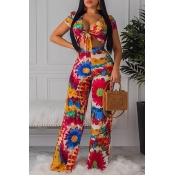 Lovely Bohemian Floral Printed Multicolor Two-piec