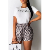 Lovely Trendy O Neck Printed Grey Two-piece Shorts