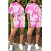 Lovely Casual Tie-dye Multicolor Two-piece Shorts 
