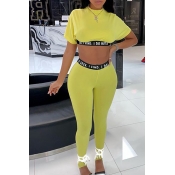 Lovely Leisure Patchwork Yellow Two-piece Pants Se
