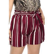 Lovely Leisure Striped Red Plus Size Shorts