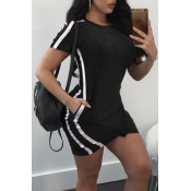 Lovely Casual O Neck Patchwork Black Mini Dress