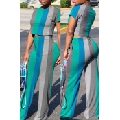 Lovely Trendy Striped Color-lump Grey Two-piece Pa