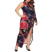 Lovely Casual Mixed Printed Dark Blue Ankle Length