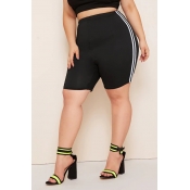 Lovely Casual Striped Patchwork Black Plus Size Sh