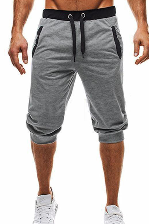 Lovely Casual Mid Waist Drawstring Design Light Grey Shorts