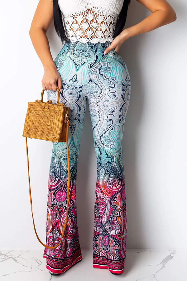 Lovely Trendy Printed Cyan Pants