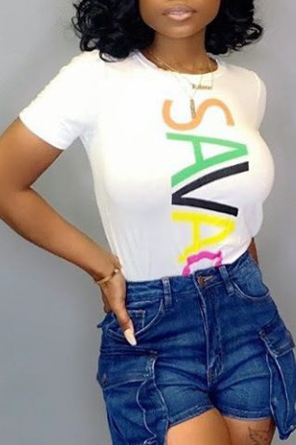Lovely Casual Letter Printed White T-shirt