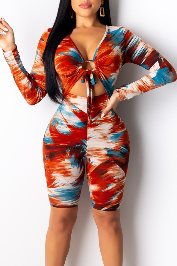 Lovely Casual Hollow-out Printed Red One-piece Romper