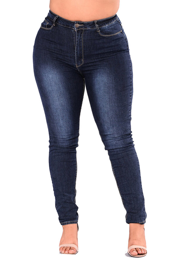 Lovely Casual Deep Blue Plus Size Jeans