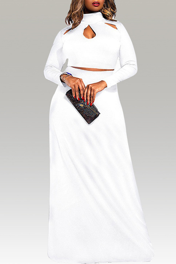 Lovely Casual Hollow-out White Plus Size Two-piece Skirt Set