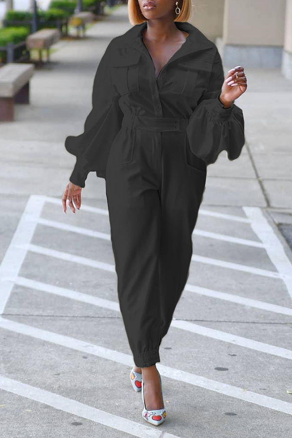 Lovely Trendy Pocket Patched Black One-piece Jumpsuit