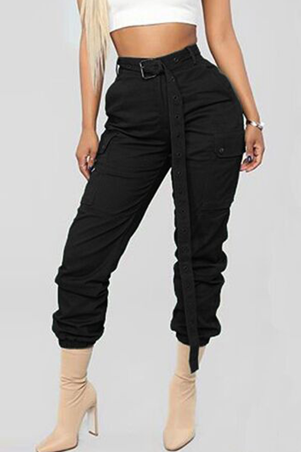 Lovely Casual Lace-up Black Pants