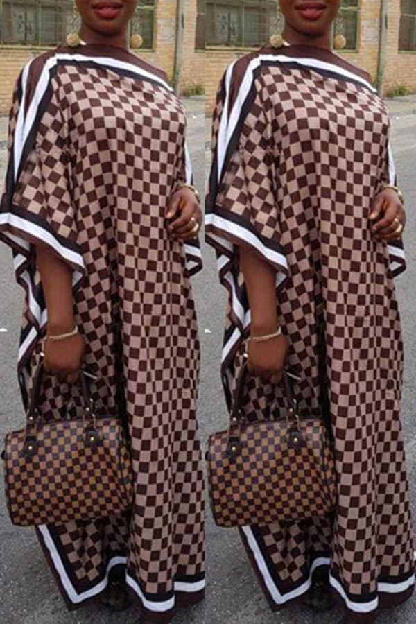 Lovely Casual Printed Brown Ankle Length Plus Size Dress