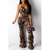 Lovely Stylish Flounce Design Leopard Printed One-