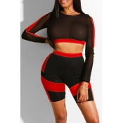 Lovely Sexy See-through Patchwork Red Two-piece Sh
