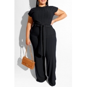 Lovely Casual Knot Design Black Plus Size Two-piec