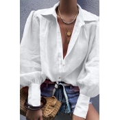 Lovely Trendy Turndown Collar White Blouse