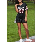 Lovely Casual Letter Printed Black Mini Dress