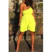Lovely Casual One Shoulder Yellow One-piece Romper
