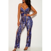 Lovely Casual Printed Purple One-piece Jumpsuit