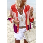 Lovely Color-lump Patchwork Orange Red Cardigans