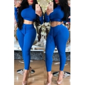 Lovely Trendy Half A Turtleneck Blue Two-piece Pan