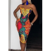 Lovely Ethnic Patchwork Printed Yellow Knee Length