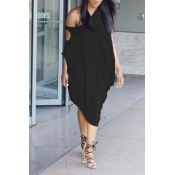 Lovely Casual One Shoulder Hollow-out Black Dress