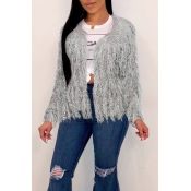 Lovely Leisure Tassel Design Grey Cardigans