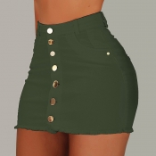 Lovely Casual Buttons Design Army Green Mini Skirt