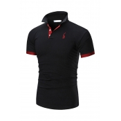 Lovely Casual Patchwork Black Polo Shirt