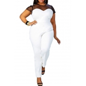 Lovely Casual Patchwork White Plus Size One-piece 