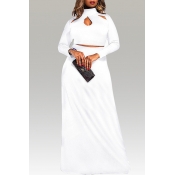 Lovely Casual Hollow-out White Plus Size Two-piece