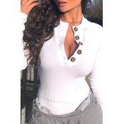 Lovely Casual Buttons Design White Bodysuit