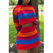Lovely Casual Striped Multicolor Two-piece Skirt S