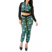 Lovely Casual Crop Top Printed Multicolor Two-piec